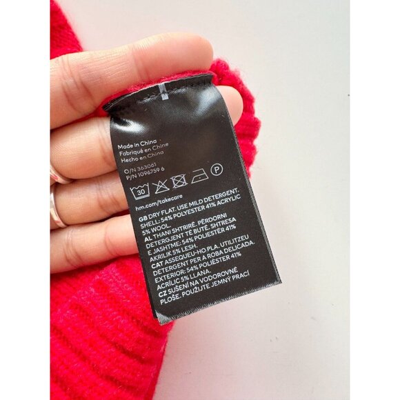 H&M Red Wool Blend Cable Knit Crew Neck Cropped Sweater, Size S - Picture 13 of 14